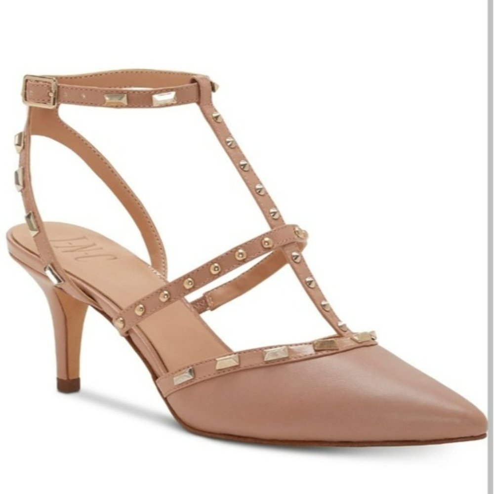 INC International Concepts Carma Pointed-toe Studded Kitten Heel Pumps Blush -10